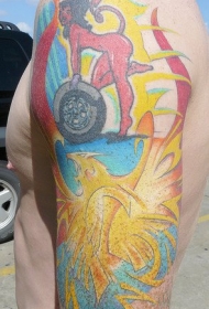 彩色的凤凰徽章手臂纹身图案