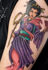 手臂准漂亮的彩色亚洲艺妓纹身图案