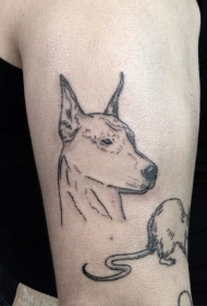 简单的黑色轮廓杜宾犬头纹身图案