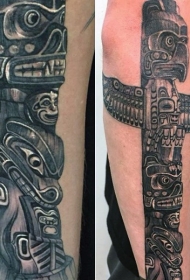 手臂个性古代部落雕像纹身图案