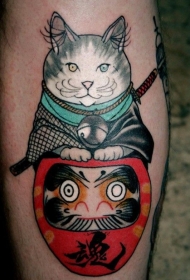 穿和服的猫日式纹身图案