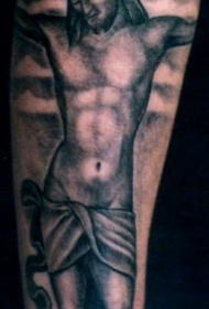 耶稣和十字架黑灰纹身图案