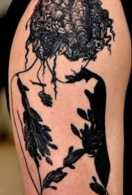 神秘的黑白植物组合女性纹身图案