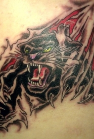 背部皮肤撕裂黑豹纹身图案