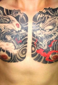 中国风半甲邪恶的龙纹身图案