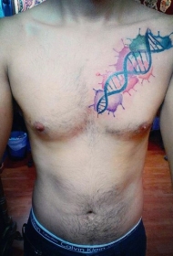 胸部五彩泼墨DNA符号纹身图案