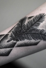 手臂黑色几何点刺和树枝纹身图案