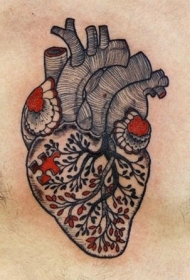 黑色与红色的树心脏纹身图案