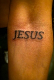 手臂黑色宗教耶稣英文纹身图案