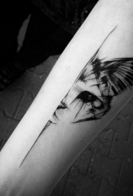 小臂惊人的黑色素描风格滑稽猫纹身图案