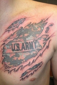 美国陆军皮肤撕裂胸部纹身图案