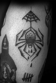 黑色点刺个性大蜘蛛小网纹身图案