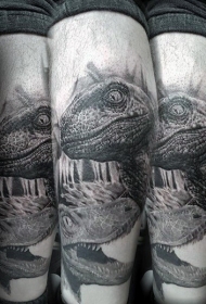 小腿写实风格黑白各种恐龙纹身图案