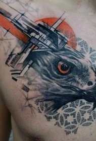 胸部现代风格的彩色老鹰纹身图案