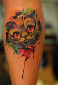 水彩风格微笑的猫纹身图案