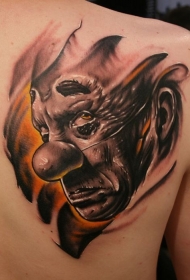 背部彩绘邪恶小丑纹身图案