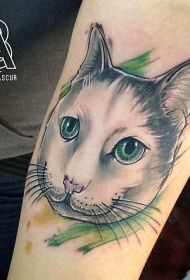 漂亮的猫绿色眼睛纹身图案