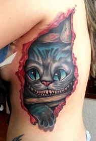 令人毛骨悚然的咧嘴猫撕皮纹身图案