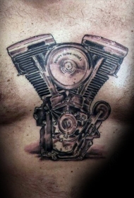 胸部简单的黑灰摩托车发动机纹身图案