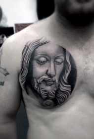 胸部宗教耶稣肖像圆形纹身图案