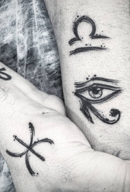 手腕黑色埃及殊符号与荷鲁斯之眼纹身图案