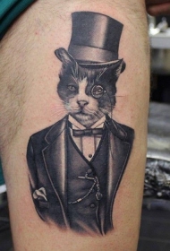 黑灰绅士猫肖像纹身图案