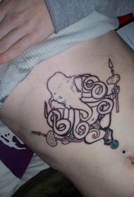 腹部象神甘尼萨与大脑纹身图案