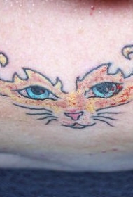 彩色的猫咪面具纹身图案