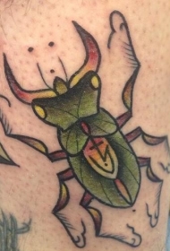 绿色甲虫与符号纹身图案