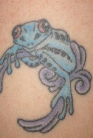 蓝色的树蛙和花纹纹身图案