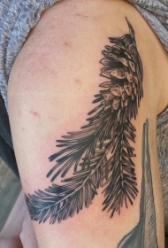 手臂松树枝与松果纹身图案