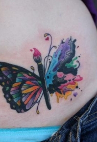 腹部可爱的水彩风格蝴蝶纹身图案