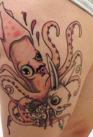 大腿卡通彩色章鱼纹身图案