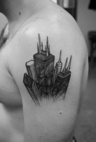 简约插画式黑色现代城市建筑纹身图案