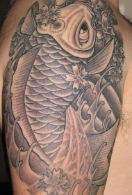 大臂锦鲤鱼黑色纹身图案