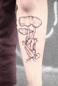 小臂素描风格黑色从天而降的男子纹身图案