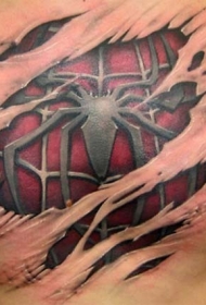 黑蜘蛛和红色背景撕皮胸部纹身图案
