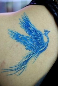 蓝色凤凰背部纹身图案