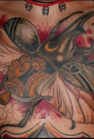 胸部彩色个性昆虫纹身图案