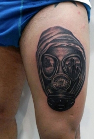 大腿黑灰风格的防毒面具和遮光罩纹身图案