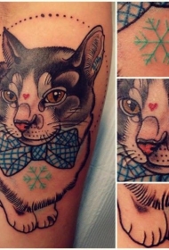 猫咪蝴蝶结和雪花纹身图案