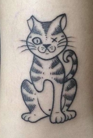 简单的黑色线条受伤的猫纹身图案