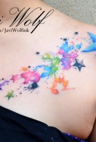 肩部彩虹色的星星水彩风格纹身图案