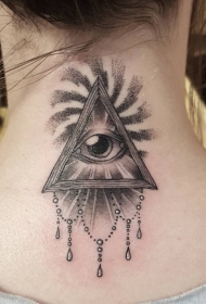 颈部巴洛克风格黑色神秘金字塔与眼睛纹身图案
