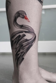 小腿可爱的小黑天鹅纹身图案