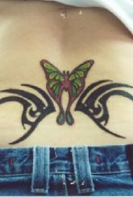 部落图腾与蝴蝶后背纹身图案