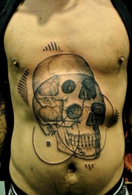 腹部科学风格黑色骷髅纹身图案