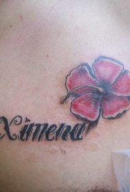 可爱的粉红色花朵与字母胸部纹身图案