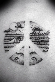圆形点刺海洋与太平洋符号纹身图案
