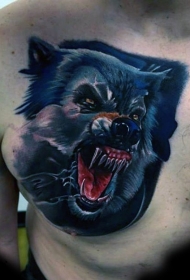 胸部new school邪恶的狼头纹身图案